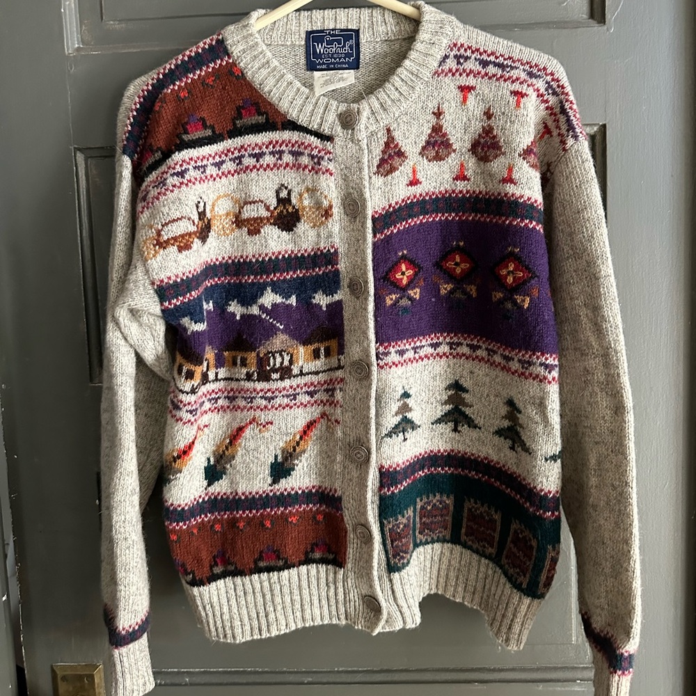 Woolrich Women’s Festive Patterned Cardigan - Cream, Purple, Red